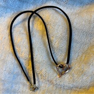 Rose Gold Heart Charm on Black Leather “Chain”